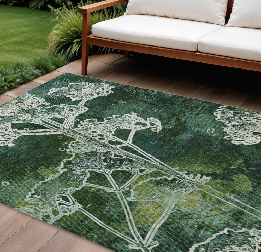 HomeRoots 10' Teal Blue & Green Floral Washable Area Rug - Durable, Stain-Resistant Design for Indoor & Outdoor Use 639874