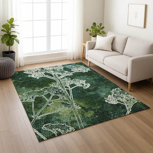 HomeRoots 10' Teal Blue & Green Floral Washable Area Rug - Durable, Stain-Resistant Design for Indoor & Outdoor Use 639874