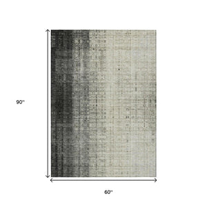 HomeRoots 5' Stylish Beige and Gray Striped Washable Area Rug - Durable, Indoor/Outdoor, Low-Maintenance Design 639876