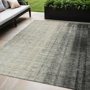 HomeRoots 5' Stylish Beige and Gray Striped Washable Area Rug - Durable, Indoor/Outdoor, Low-Maintenance Design 639876