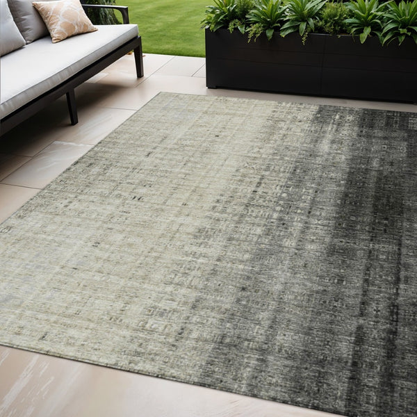 HomeRoots 5' Stylish Beige and Gray Striped Washable Area Rug - Durable, Indoor/Outdoor, Low-Maintenance Design 639876