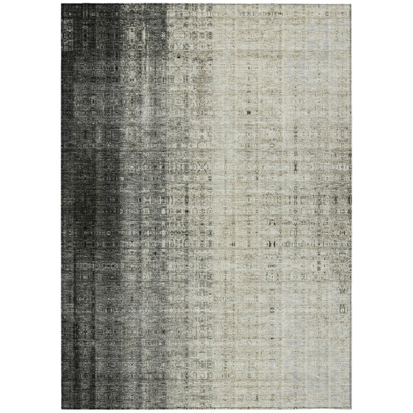 HomeRoots 5' Stylish Beige and Gray Striped Washable Area Rug - Durable, Indoor/Outdoor, Low-Maintenance Design 639876