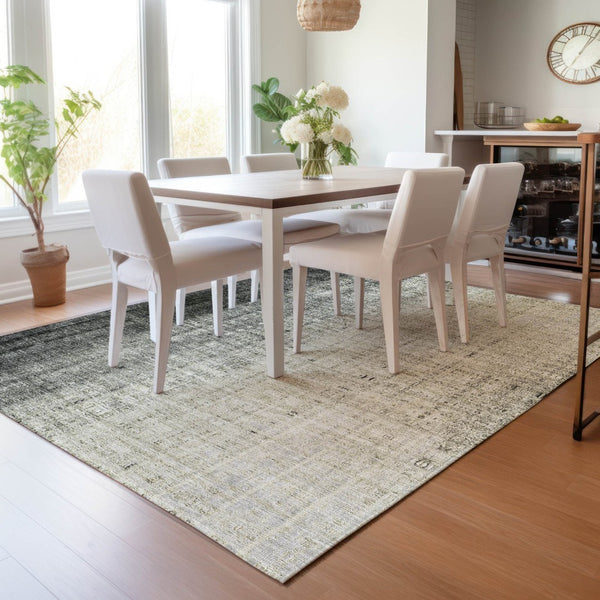HomeRoots 5' Stylish Beige and Gray Striped Washable Area Rug - Durable, Indoor/Outdoor, Low-Maintenance Design 639876