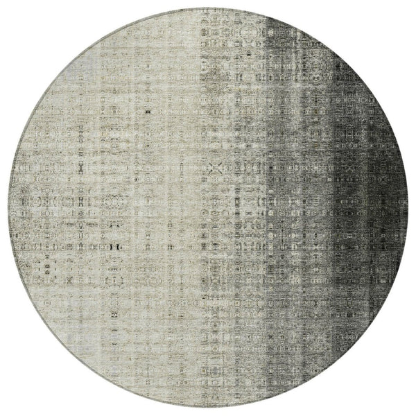HomeRoots 8' Beige and Gray Round Striped Area Rug – Stylish, Washable, Durable for Indoor and Outdoor Use 639877