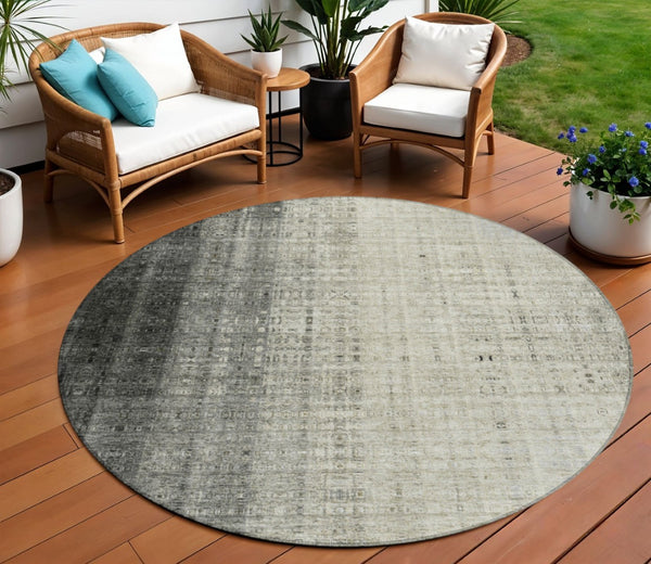 HomeRoots 8' Beige and Gray Round Striped Area Rug – Stylish, Washable, Durable for Indoor and Outdoor Use 639877