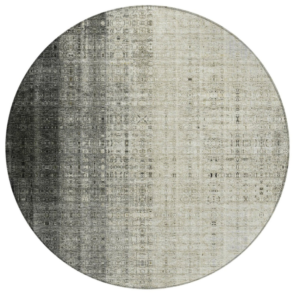 HomeRoots 8' Beige and Gray Round Striped Area Rug – Stylish, Washable, Durable for Indoor and Outdoor Use 639877
