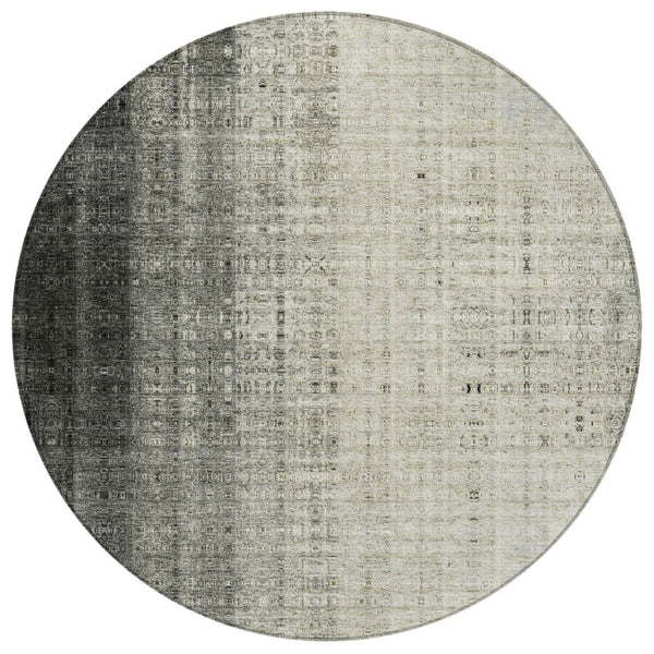 HomeRoots 8' Beige and Gray Round Striped Area Rug – Stylish, Washable, Durable for Indoor and Outdoor Use 639877