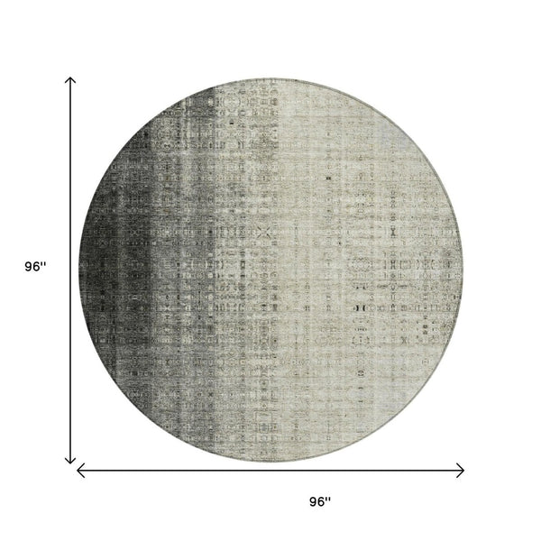 HomeRoots 8' Beige and Gray Round Striped Area Rug – Stylish, Washable, Durable for Indoor and Outdoor Use 639877