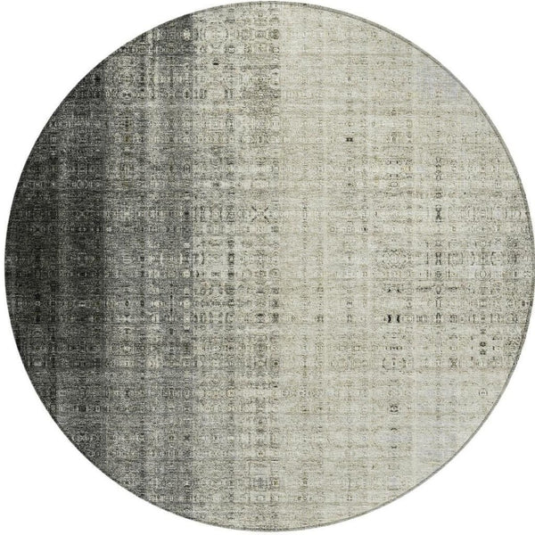 HomeRoots 8' Beige and Gray Round Striped Area Rug – Stylish, Washable, Durable for Indoor and Outdoor Use 639877