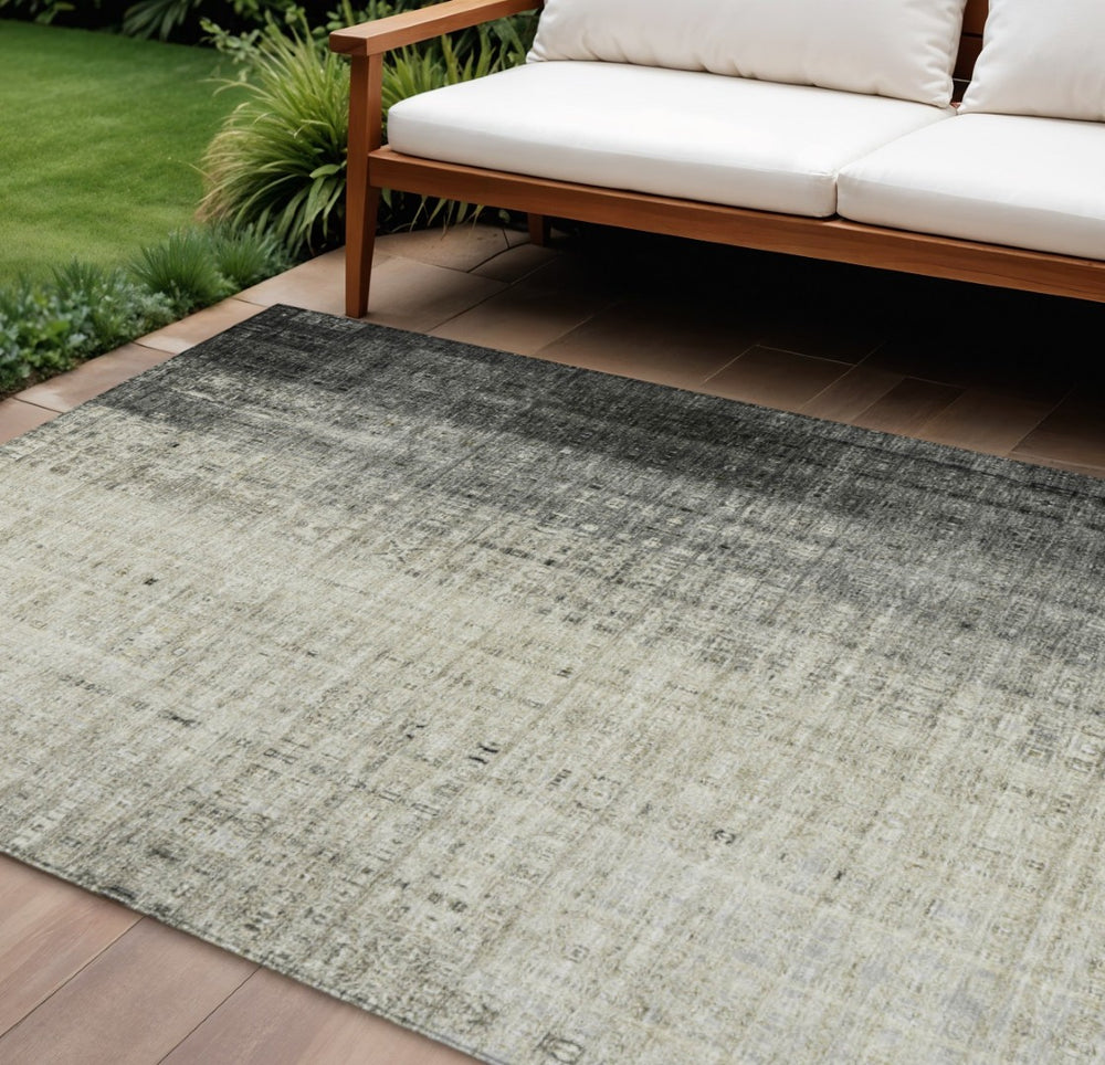 HomeRoots 10' Beige and Gray Striped Area Rug - Washable Indoor/Outdoor, Durable, Stylish, and Versatile Design 639880