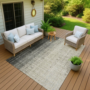 HomeRoots 10' Beige and Gray Striped Area Rug - Washable Indoor/Outdoor, Durable, Stylish, and Versatile Design 639880