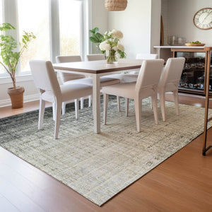 HomeRoots 10' Beige and Gray Striped Area Rug - Washable Indoor/Outdoor, Durable, Stylish, and Versatile Design 639880