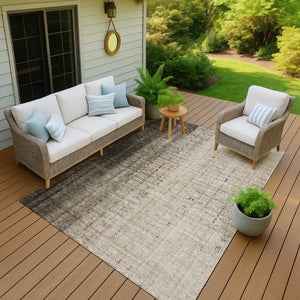 HomeRoots 5' Classic Brown and Beige Striped Washable Area Rug – Indoor/Outdoor Versatile Design for Any Space 639882