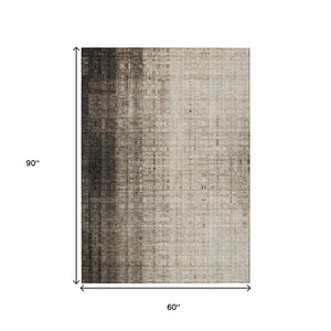 HomeRoots 5' Classic Brown and Beige Striped Washable Area Rug – Indoor/Outdoor Versatile Design for Any Space 639882