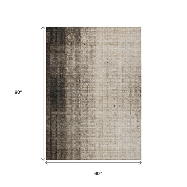 HomeRoots 5' Classic Brown and Beige Striped Washable Area Rug – Indoor/Outdoor Versatile Design for Any Space 639882