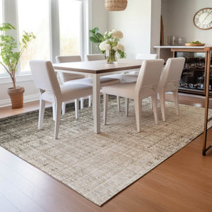 HomeRoots 5' Classic Brown and Beige Striped Washable Area Rug – Indoor/Outdoor Versatile Design for Any Space 639882