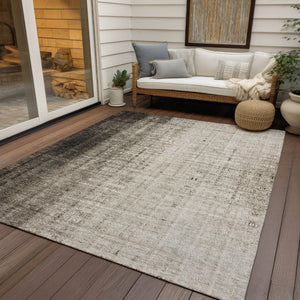 HomeRoots 5' Classic Brown and Beige Striped Washable Area Rug – Indoor/Outdoor Versatile Design for Any Space 639882