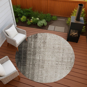 HomeRoots 8' Brown and Beige Round Striped Area Rug - Durable, Washable Design for Indoor & Outdoor Spaces 639883