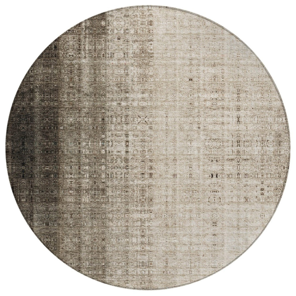HomeRoots 8' Brown and Beige Round Striped Area Rug - Durable, Washable Design for Indoor & Outdoor Spaces 639883