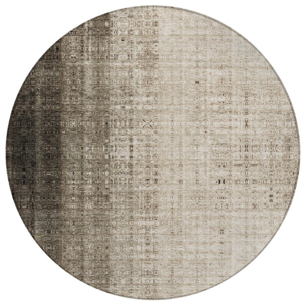 HomeRoots 8' Brown and Beige Round Striped Area Rug - Durable, Washable Design for Indoor & Outdoor Spaces 639883