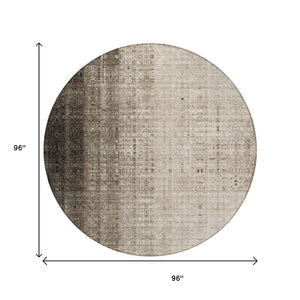HomeRoots 8' Brown and Beige Round Striped Area Rug - Durable, Washable Design for Indoor & Outdoor Spaces 639883