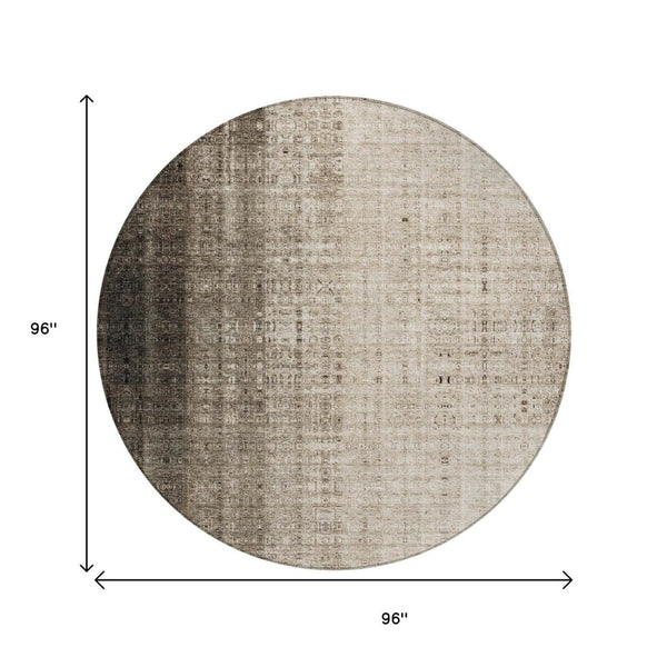 HomeRoots 8' Brown and Beige Round Striped Area Rug - Durable, Washable Design for Indoor & Outdoor Spaces 639883