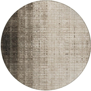 HomeRoots 8' Brown and Beige Round Striped Area Rug - Durable, Washable Design for Indoor & Outdoor Spaces 639883