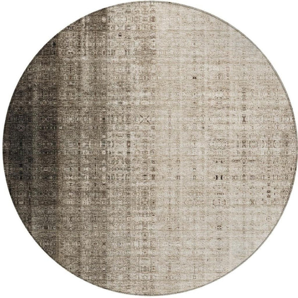 HomeRoots 8' Brown and Beige Round Striped Area Rug - Durable, Washable Design for Indoor & Outdoor Spaces 639883