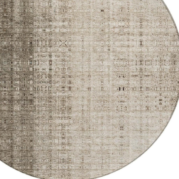 HomeRoots 8' Brown and Beige Round Striped Area Rug - Durable, Washable Design for Indoor & Outdoor Spaces 639883