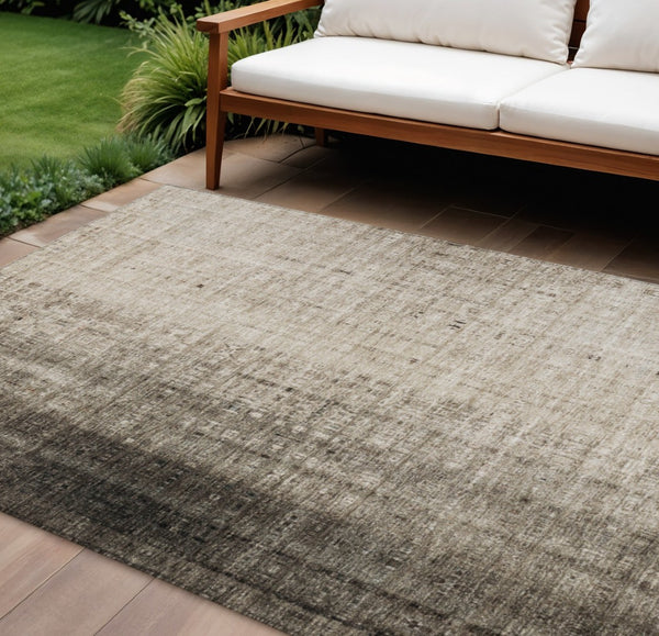 HomeRoots 10' Brown and Beige Striped Washable Area Rug - Durable Indoor/Outdoor Design for High-Traffic Spaces 639886
