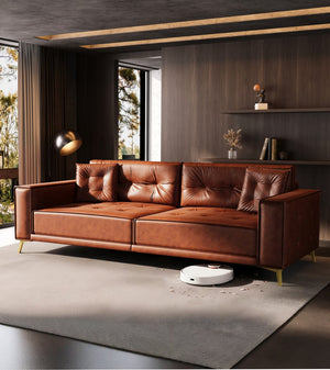 English Elm 92.1"King 3-in-1 Convertible Sleeper Sofa Bed with Tufted Faux Leather, Ultra-Wide Arms, 4-Seater Couch Light Brown W1885S00209