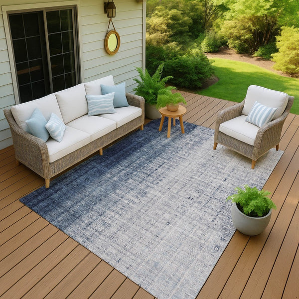 HomeRoots 5' X 8' Striped Blue and Ivory Washable Area Rug for Indoor/Outdoor Use - Stylish, Durable & Easy-Care 639888
