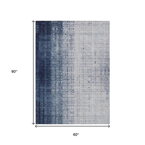 HomeRoots 5' X 8' Striped Blue and Ivory Washable Area Rug for Indoor/Outdoor Use - Stylish, Durable & Easy-Care 639888