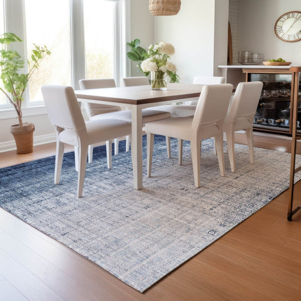 HomeRoots 5' X 8' Striped Blue and Ivory Washable Area Rug for Indoor/Outdoor Use - Stylish, Durable & Easy-Care 639888