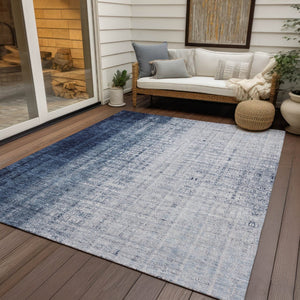 HomeRoots 5' X 8' Striped Blue and Ivory Washable Area Rug for Indoor/Outdoor Use - Stylish, Durable & Easy-Care 639888