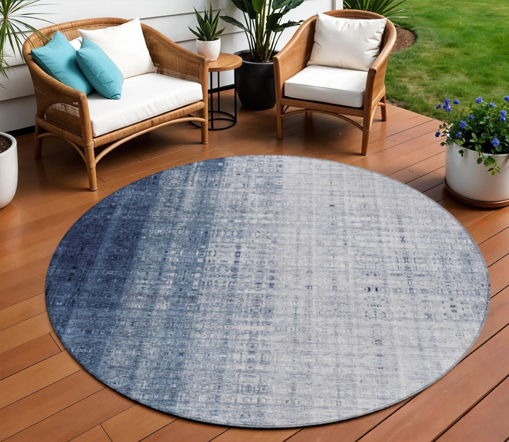 HomeRoots 8' Blue and Ivory Striped Area Rug - Durable, Washable, Perfect for Indoor & Outdoor Spaces! 639889