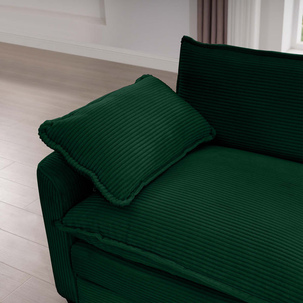 English Elm Corduroy Two-Seater Sofa With Ottoman - Chic L-Shaped Design For Stylish, Cozy Small Spaces! W714S00810