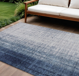 HomeRoots 8' X 10' Blue and Ivory Striped Washable Area Rug - Durable, Stylish, Indoor-Outdoor, Easy Care Design 639890