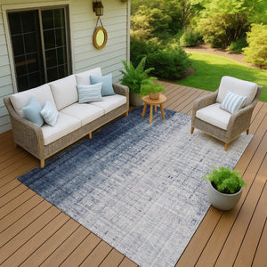 HomeRoots 8' X 10' Blue and Ivory Striped Washable Area Rug - Durable, Stylish, Indoor-Outdoor, Easy Care Design 639890