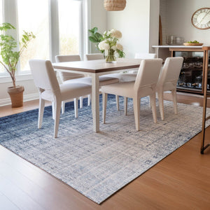 HomeRoots 9' Blue and Ivory Striped Indoor Outdoor Area Rug – Durable, Washable, Perfect for High Traffic Spaces! 639891