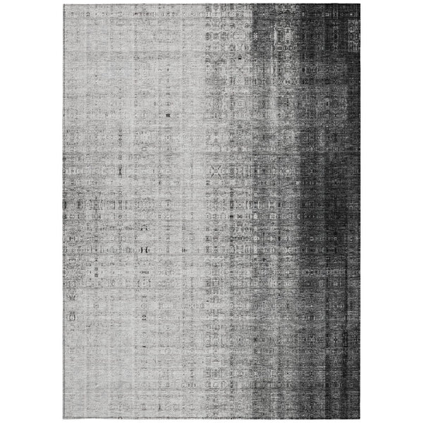 HomeRoots 5' Stylish Gray and Ivory Striped Washable Area Rug for Indoor/Outdoor Use - Durable and Versatile! 639894