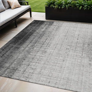 HomeRoots 5' Stylish Gray and Ivory Striped Washable Area Rug for Indoor/Outdoor Use - Durable and Versatile! 639894