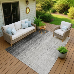 HomeRoots 5' Stylish Gray and Ivory Striped Washable Area Rug for Indoor/Outdoor Use - Durable and Versatile! 639894