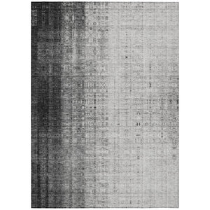 HomeRoots 5' Stylish Gray and Ivory Striped Washable Area Rug for Indoor/Outdoor Use - Durable and Versatile! 639894