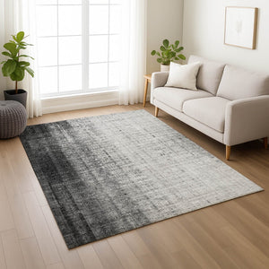 HomeRoots 5' Stylish Gray and Ivory Striped Washable Area Rug for Indoor/Outdoor Use - Durable and Versatile! 639894