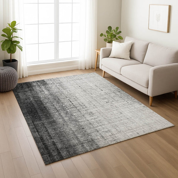 HomeRoots 5' Stylish Gray and Ivory Striped Washable Area Rug for Indoor/Outdoor Use - Durable and Versatile! 639894