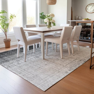 HomeRoots 5' Stylish Gray and Ivory Striped Washable Area Rug for Indoor/Outdoor Use - Durable and Versatile! 639894