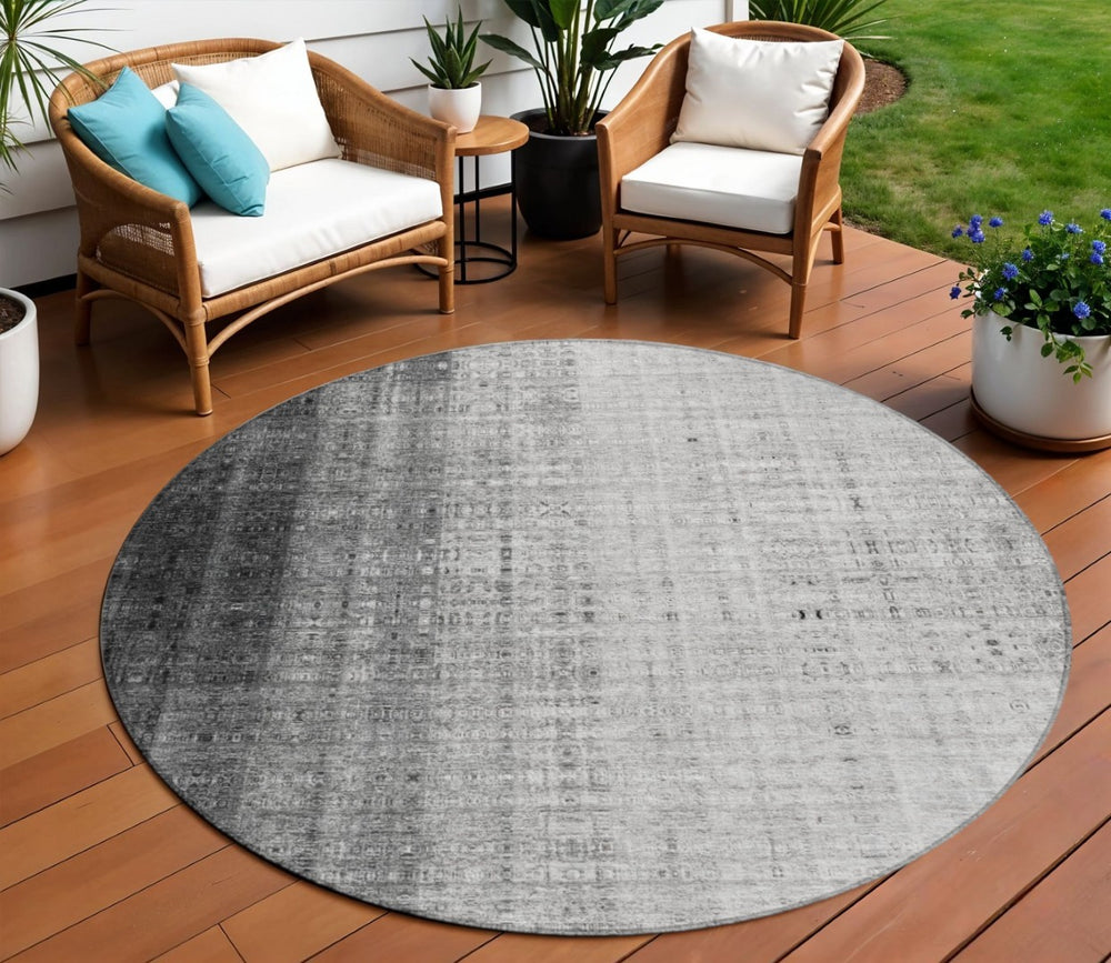HomeRoots 8' Gray and Ivory Striped Indoor-Outdoor Area Rug – Stylish, Washable, Durable for High-Traffic Spaces 639895