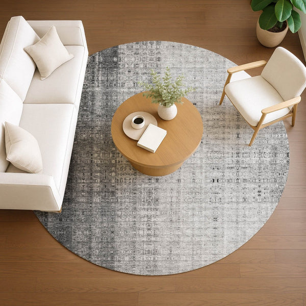 HomeRoots 8' Gray and Ivory Striped Indoor-Outdoor Area Rug – Stylish, Washable, Durable for High-Traffic Spaces 639895