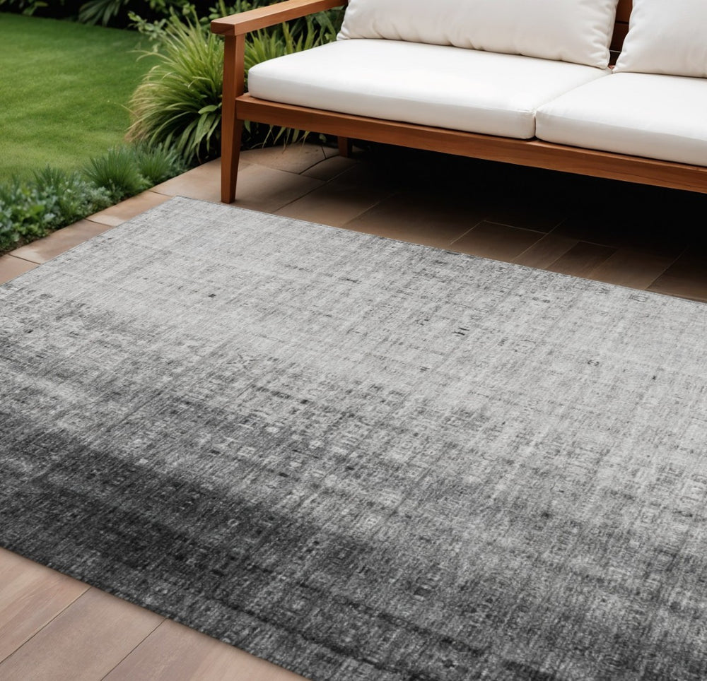 HomeRoots 10' Gray and Ivory Striped Washable Area Rug for Indoor/Outdoor Use - Durable, Stylish & Easy Care! 639898